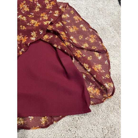 MSK Fit and Flare Dress Womens L Ruby Wine Sheer Micro Floral Fairy Whimsical - Picture 8 of 15